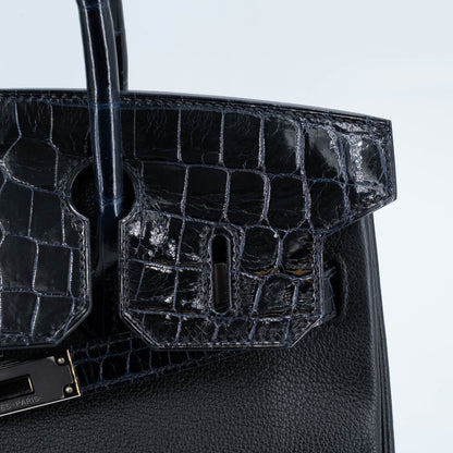 愛馬仕 Birkin 30 Touch 藍色海洋黑色亮面尼羅鱷魚皮