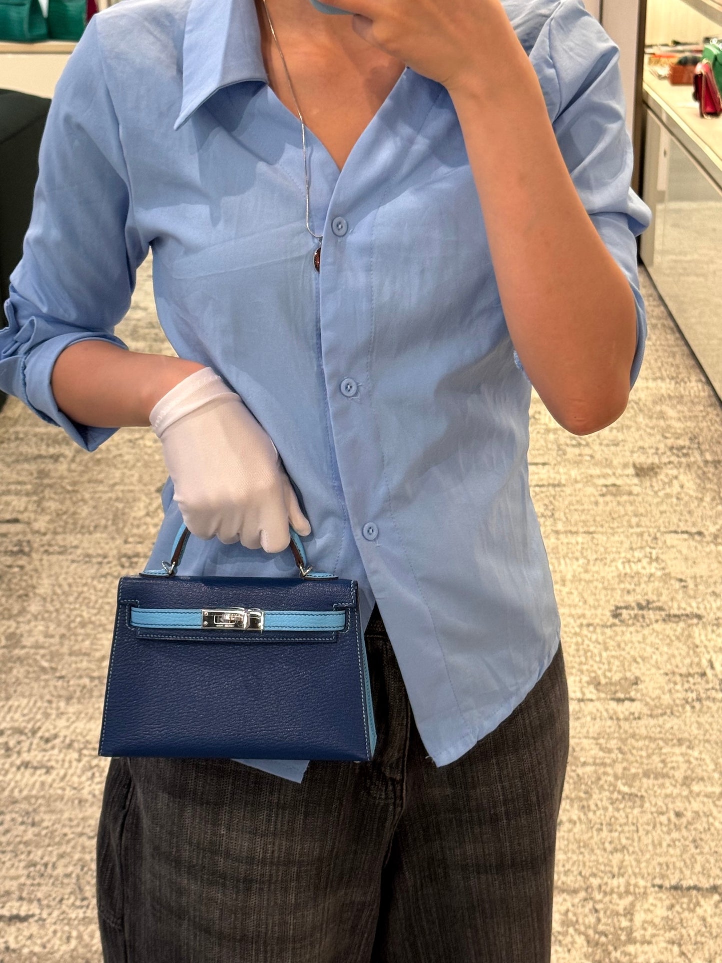 愛馬仕特別訂製迷你凱莉二代 HSS 深藍色 Celeste 