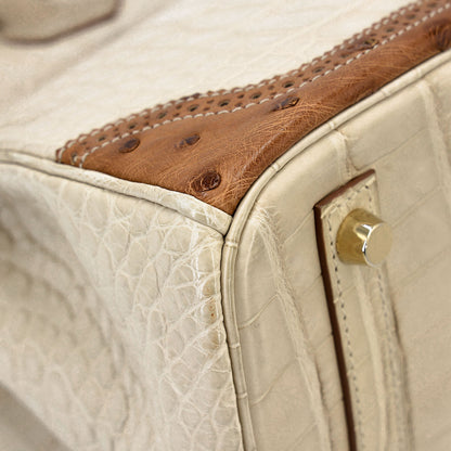 愛馬仕 Birkin Ghillies 30 Beton 霧鱷魚蜥蜴鴕鳥皮