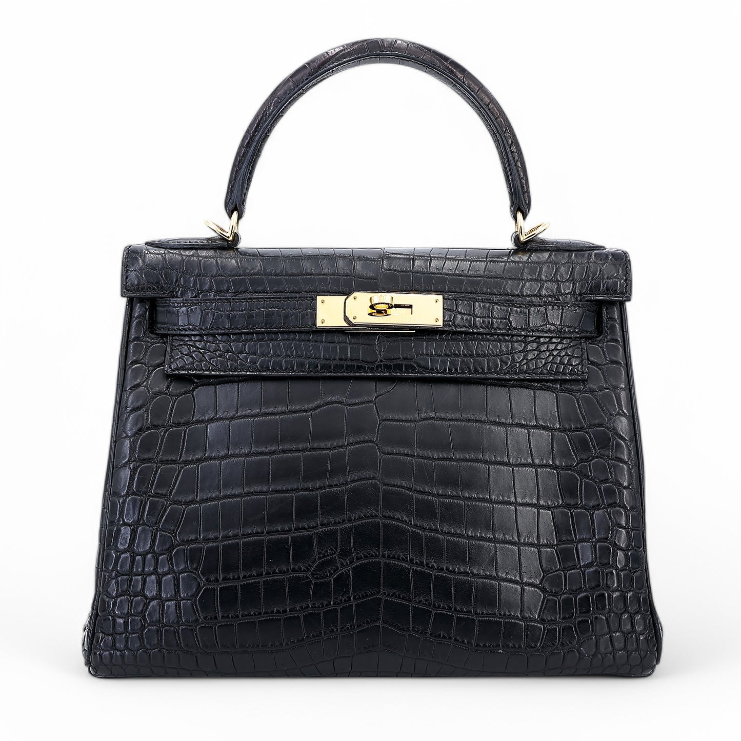 愛馬仕 Kelly 28 黑色霧面尼羅鱷魚皮