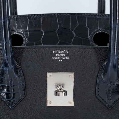 愛馬仕 Birkin 30 Touch 藍色海洋黑色亮面尼羅鱷魚皮