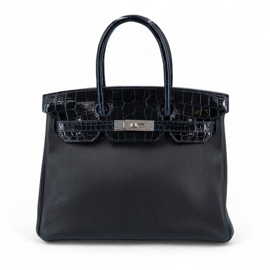 愛馬仕 Birkin 30 Touch 藍色海洋黑色亮面尼羅鱷魚皮