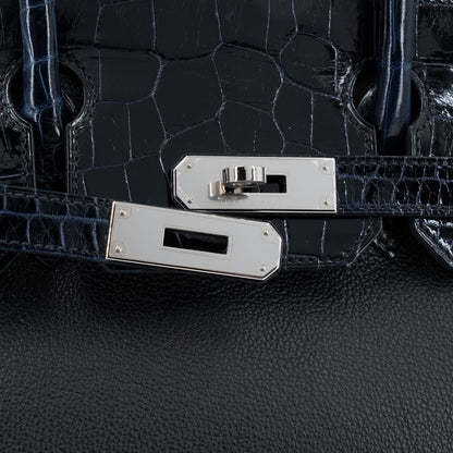 愛馬仕 Birkin 30 Touch 藍色海洋黑色亮面尼羅鱷魚皮