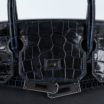 愛馬仕 Birkin 30 Touch 藍色海洋黑色亮面尼羅鱷魚皮