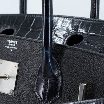 愛馬仕 Birkin 30 Touch 藍色海洋黑色亮面尼羅鱷魚皮