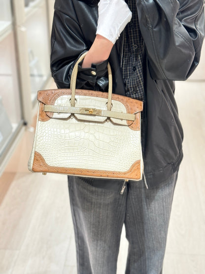 愛馬仕 Birkin Ghillies 30 Beton 霧鱷魚蜥蜴鴕鳥皮