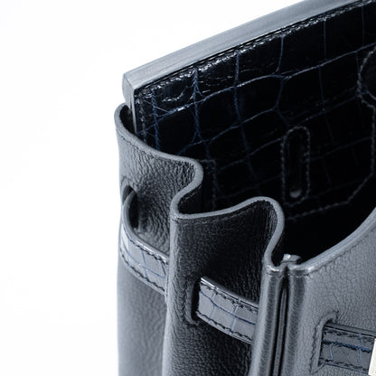 愛馬仕 Birkin 30 Touch 藍色海洋黑色亮面尼羅鱷魚皮