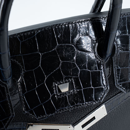 愛馬仕 Birkin 30 Touch 藍色海洋黑色亮面尼羅鱷魚皮
