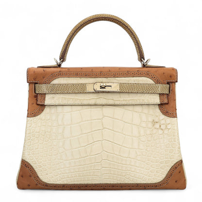 愛馬仕 Kelly Ghillies 32 Ficelle Beton Marron Glace 啞光鱷魚皮鴕鳥蜥蜴皮