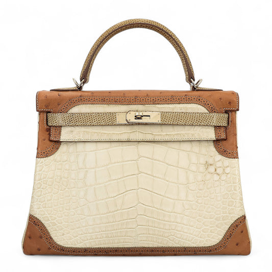 愛馬仕 Kelly Ghillies 32 Ficelle Beton Marron Glace 啞光鱷魚皮鴕鳥蜥蜴皮