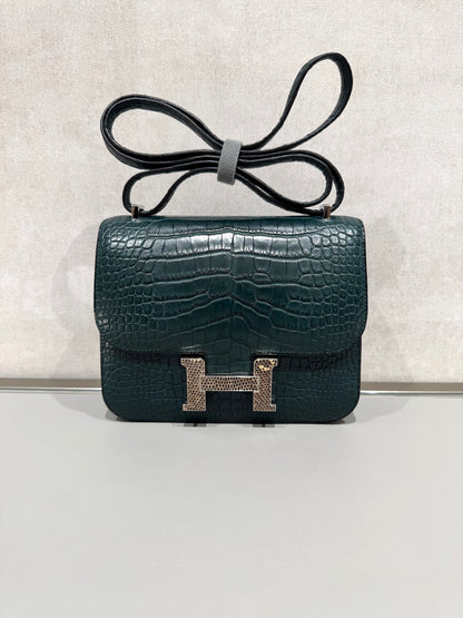 愛馬仕 Constance Mini Vert Cypress Matte Alligator 